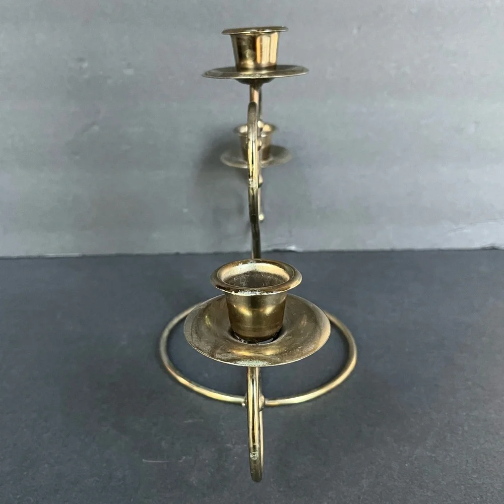 Home Interiors Gold Three-Arm Metal Candle Holder